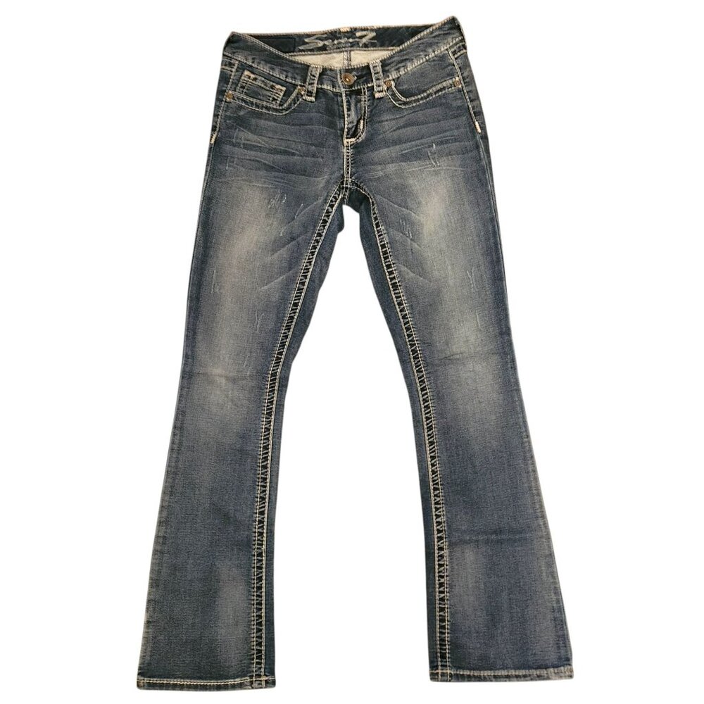 Vintage Y2k Seven7 Slim Boot Women's 4/28 Jeans Dark Wash Embellished Pockets